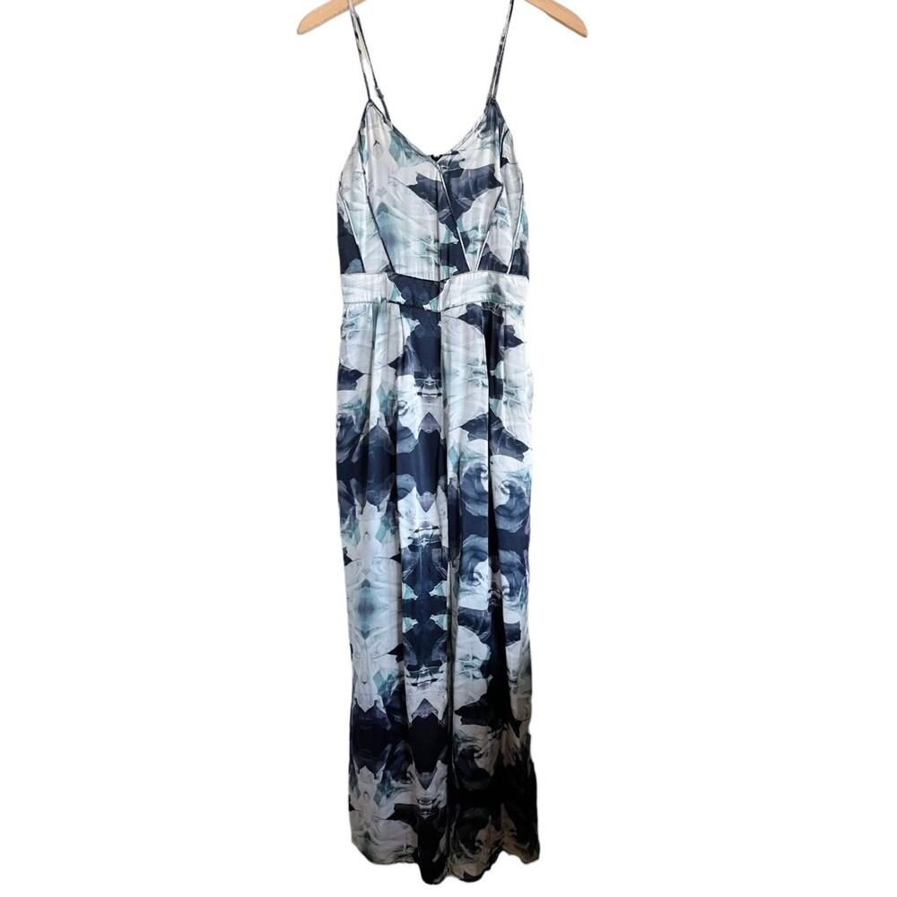 AS BY DF Silk Jumpsuit Sleeveless Abstract Floral V-Neck Wide Leg Small EUC